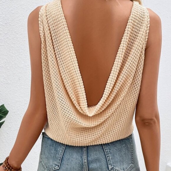 WOMEN'S Solid Beige Ruched Back Tank Top  Sizes  XS-M-L-XL - Picture 1 of 4